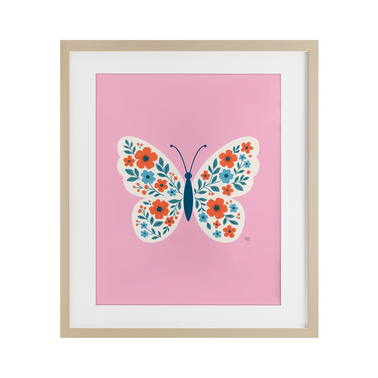 Stupell Industries Boho Pink Floral Butterfly Framed Print Under Glass, design by Jessica Beck